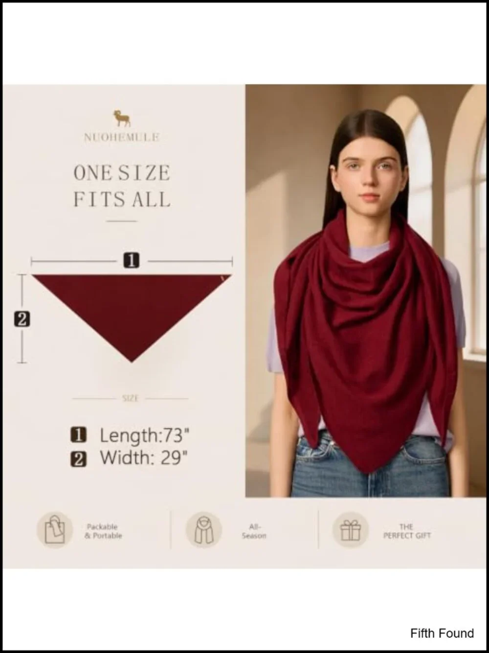 Cashmere Wool Blend Shawl Wrap Oversized Triangle Scarf Women